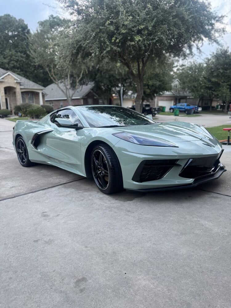 Detailed sage green Corvette exterior